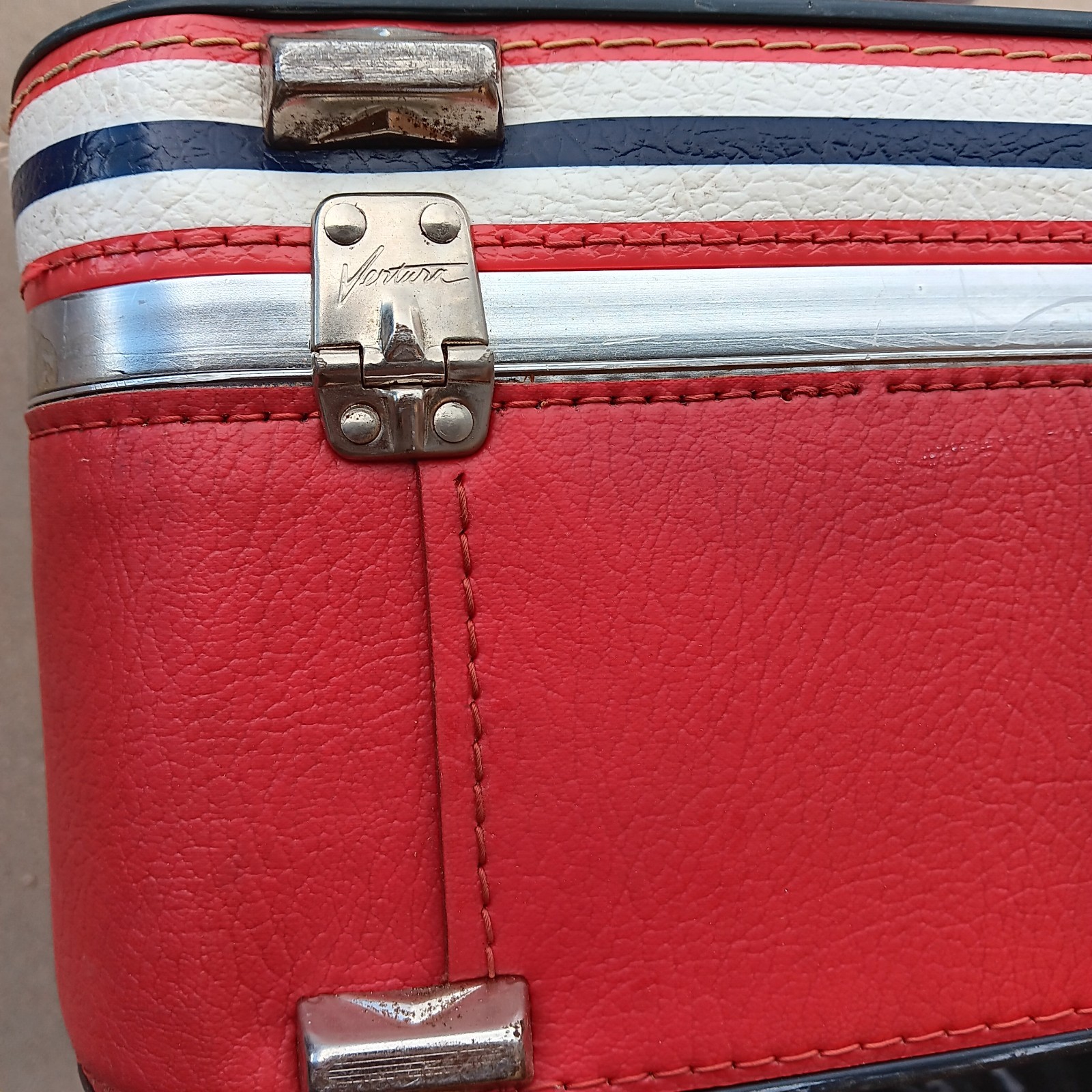 Red Ventura Soft Side Suitcase Baby Blue Interior Rockabilly Retro Photo Prop