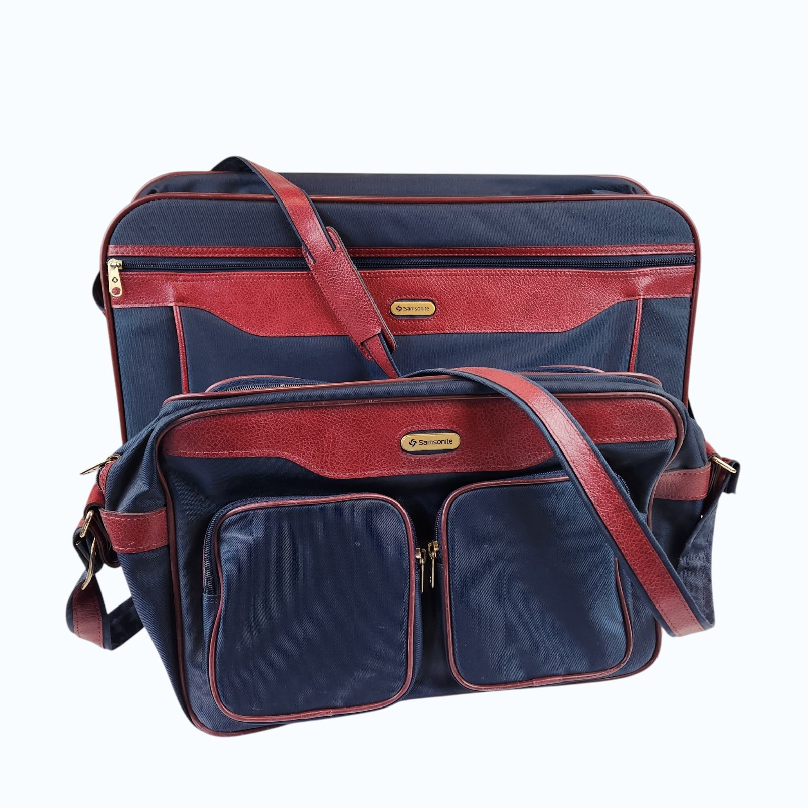 VTG Luggage 80s Samsonite Easy Pak 2‑Pc Carry‑On Blue Burgundy SoftSide Key Lock