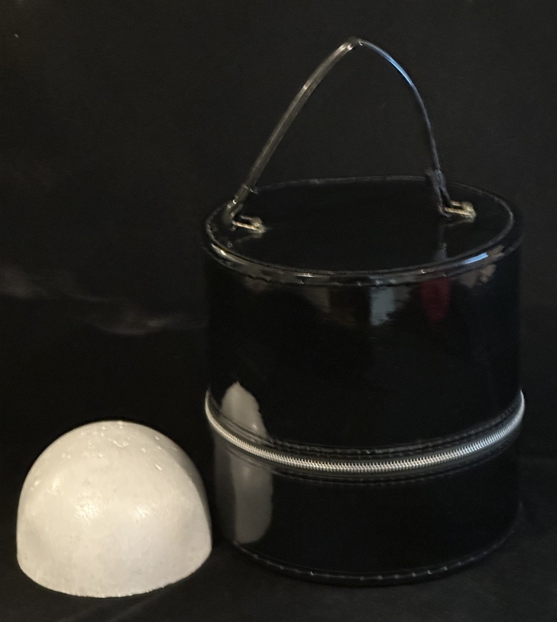 Vintage Rare Black Hat Box Wig Case Train Case Travel Luggage With Foam Head