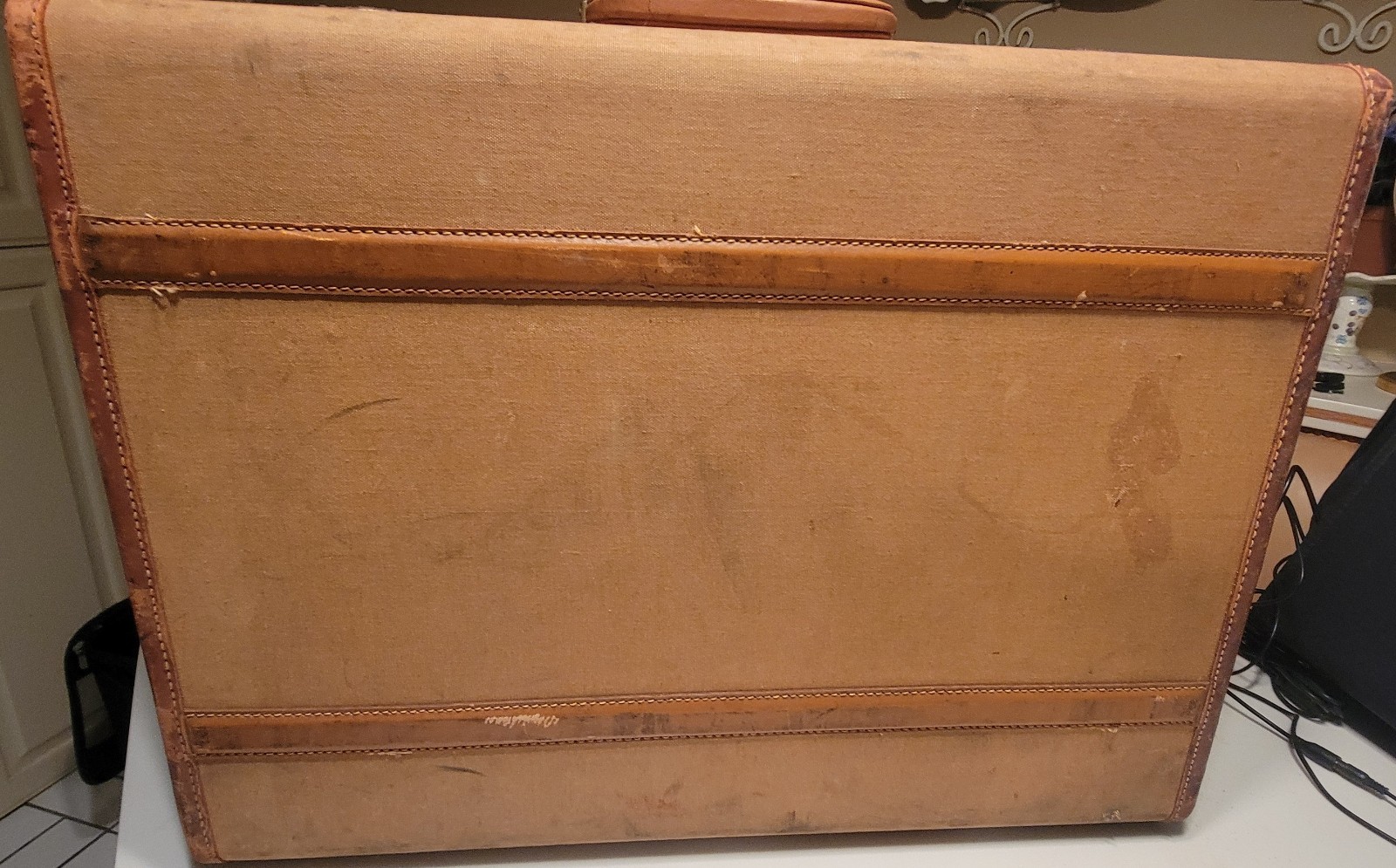 Vintage Suitcase Trane Case Luggage hard shell canvas 1940s