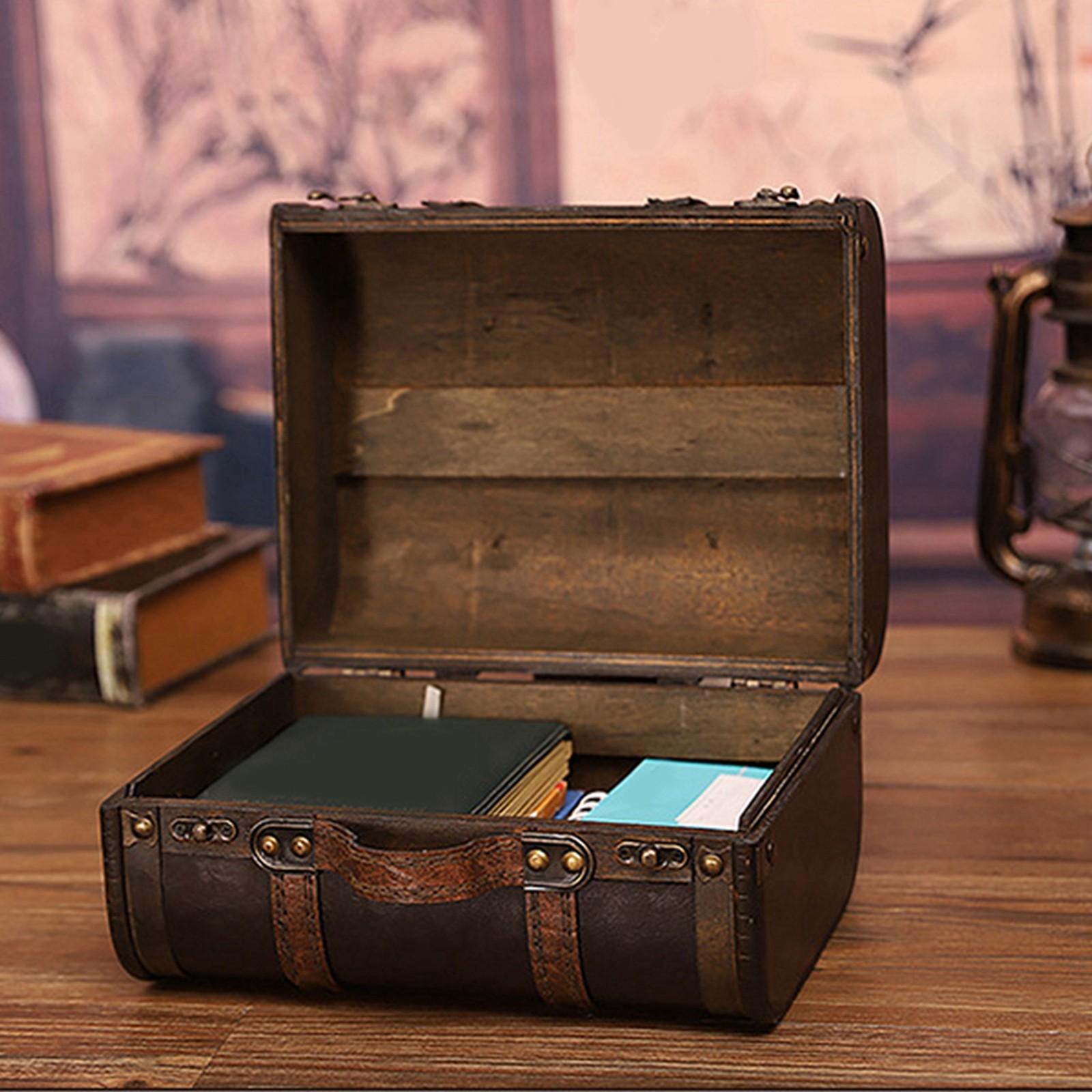 Retro Suitcase Wooden Storage Box Studio Decoration Window Display N