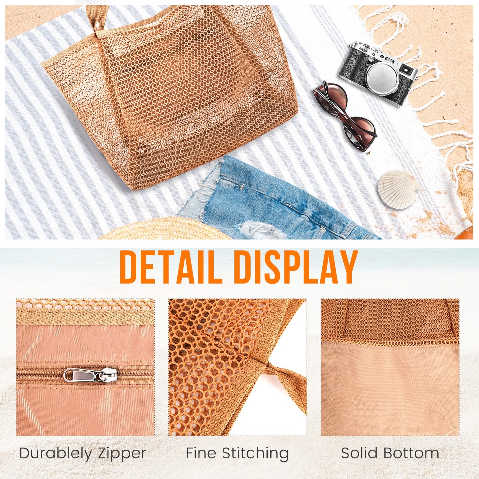 Hohom Beach Bags For Women Summer Travel Mesh Tote Bag Large Inner Pocket