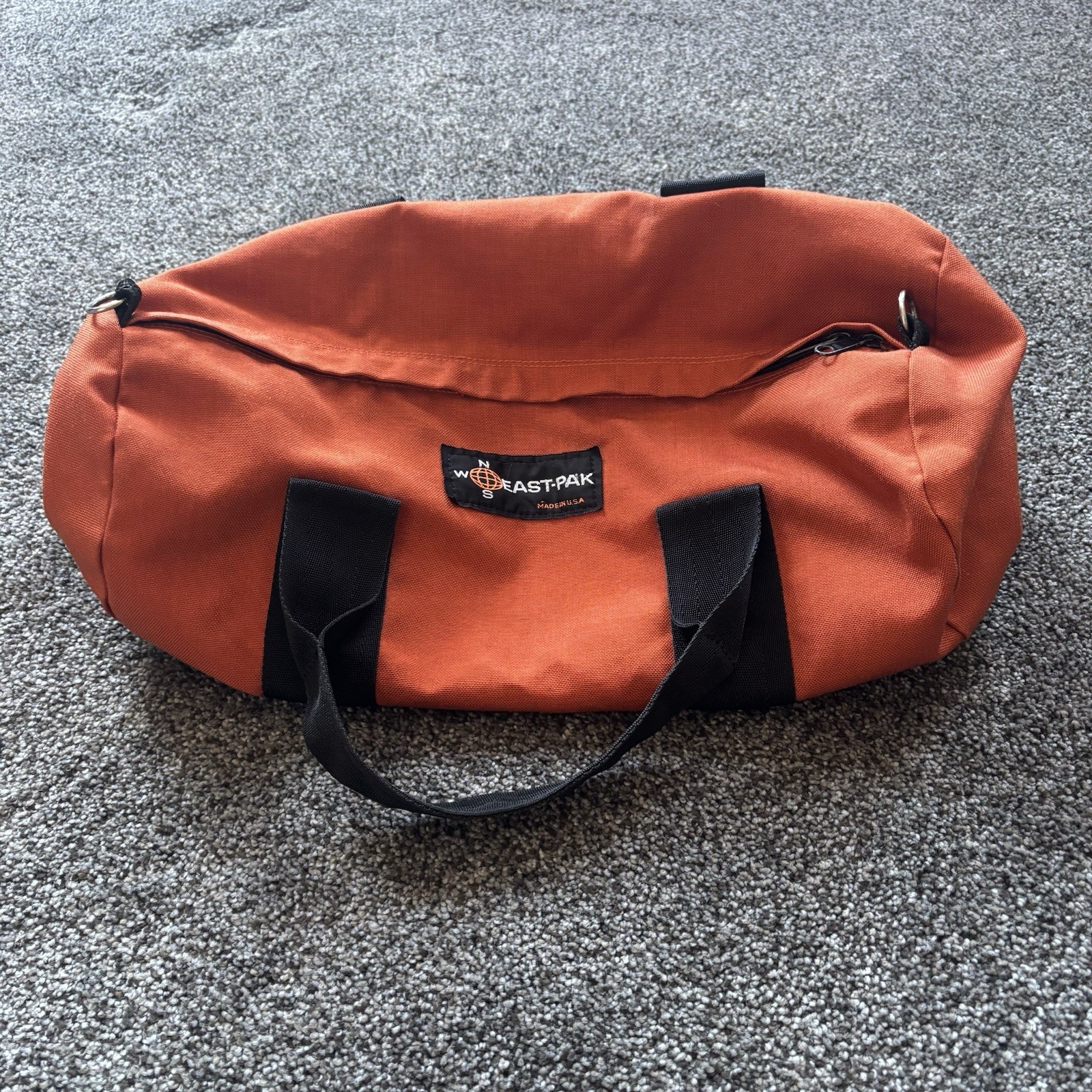 Vintage Eastpak Duffle Bag Orange Canvas USA Gym Travel Carry-on Luggage Retro