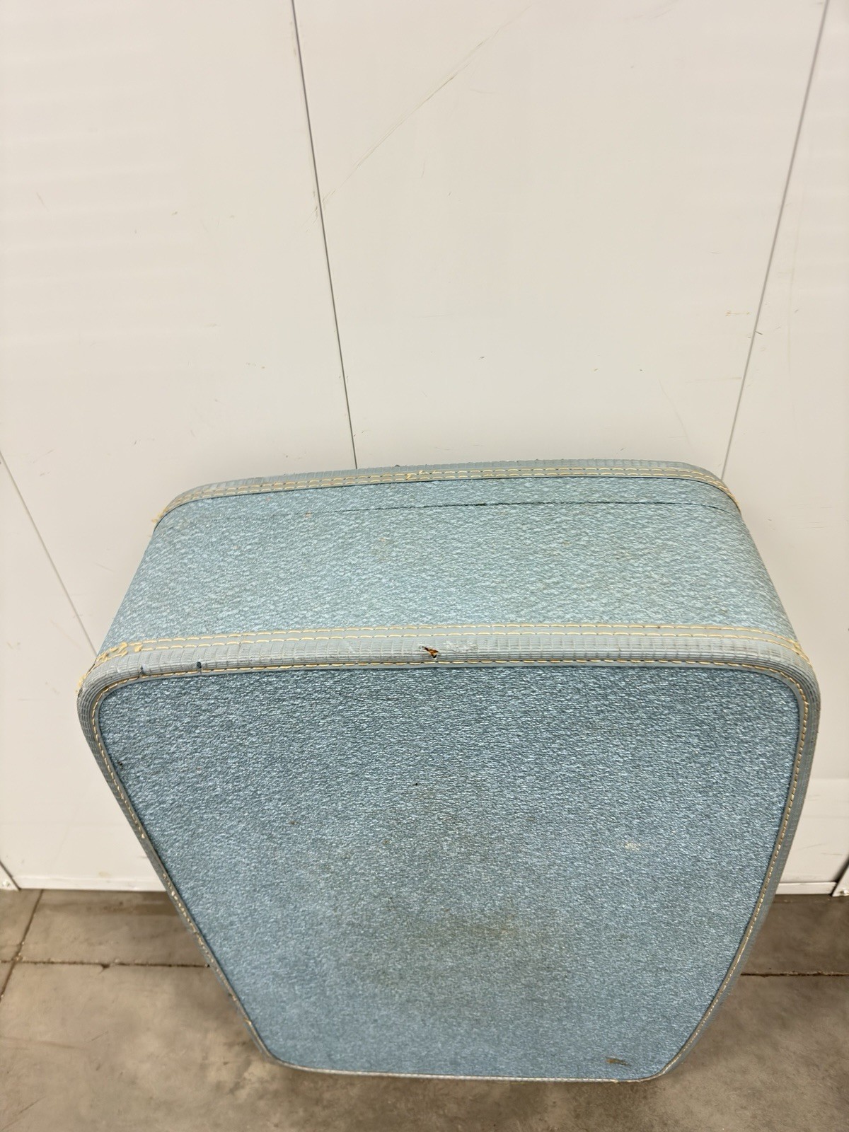Vintage Jet Star Blue Suitcase Luggage w/ Pink Satin Interior Mid Century