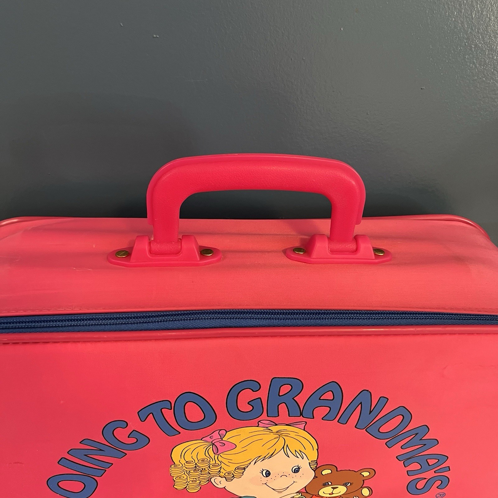 Vintage Pink “Going to Grandmas” Kids Suitcase Mercury Luggage 16″x11″x5″