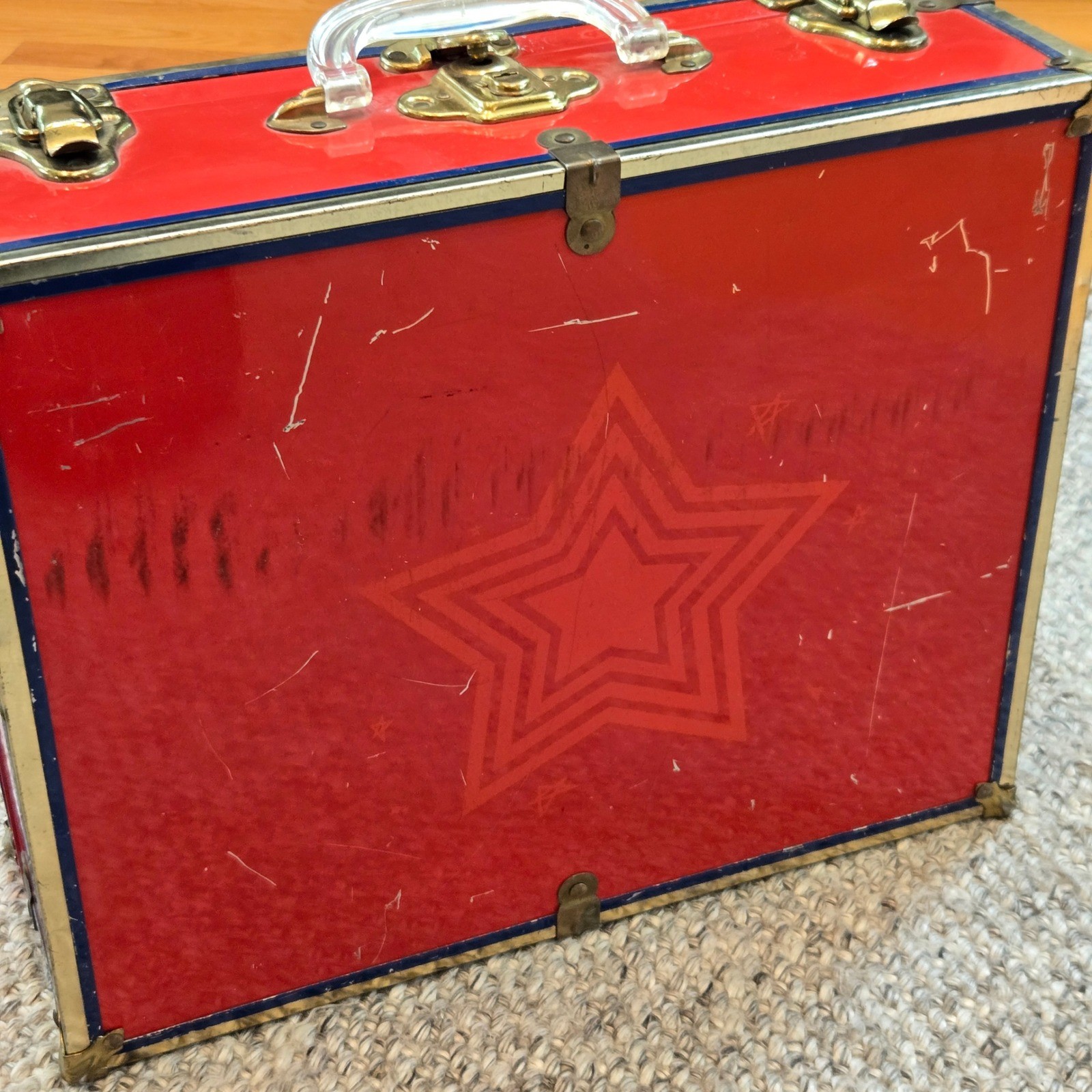 Vintage Roller Skate carrying Case Red Star Hard Shell Trunk Eagle Lock Co + key