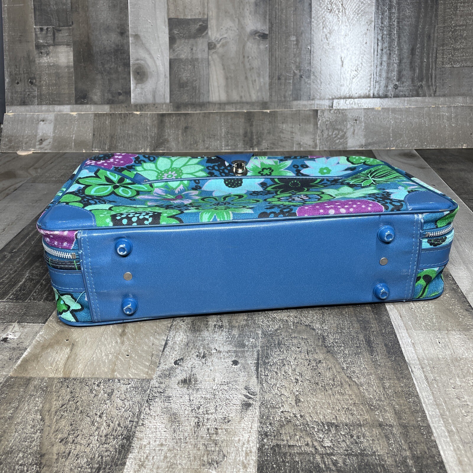 Vintage Retro Mod Floral Carry on Suitcase travel case Blue Purple Green Japan