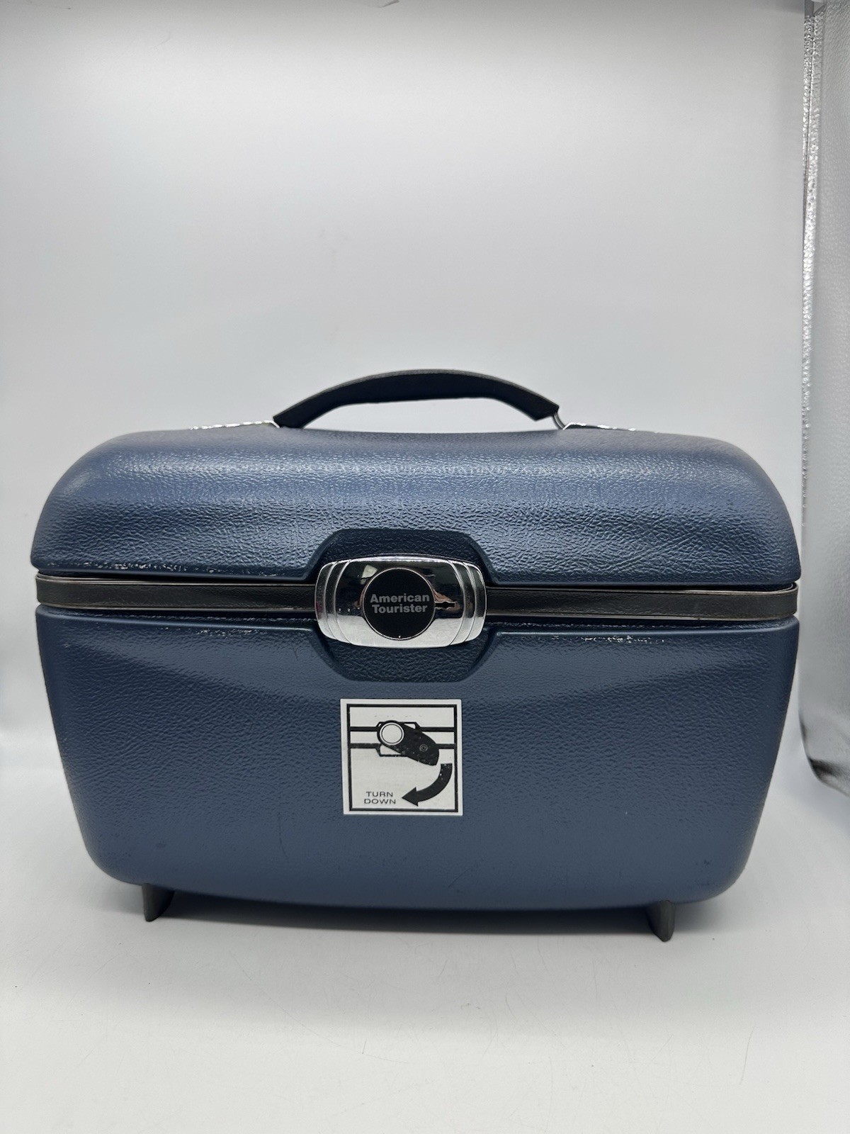 Metallic Blue American Tourister Train Case, Vintage Hard Shell