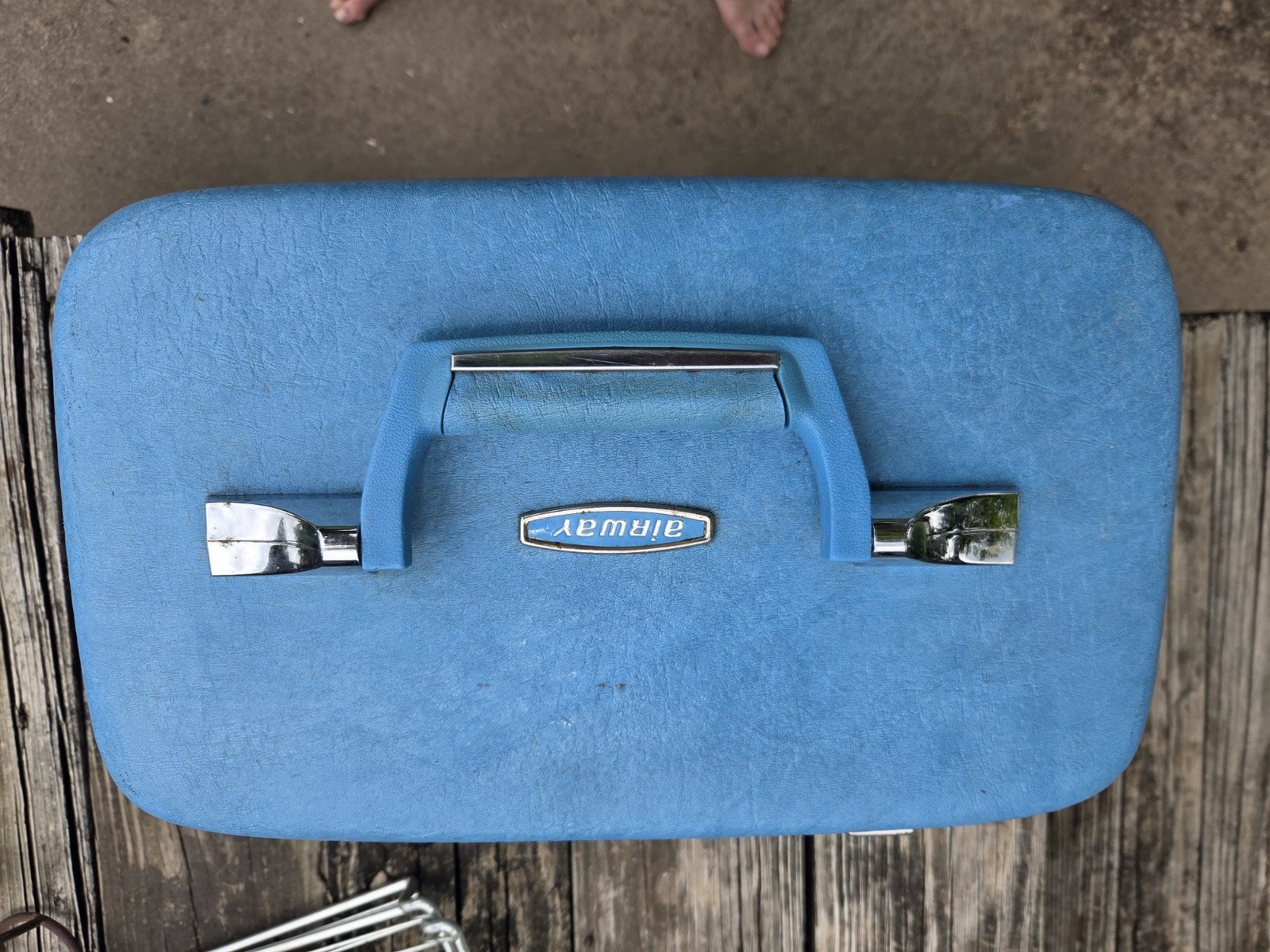 Vintage Blue Airway Hard Sided Travel vanity Train case Luggage Mirror Tray
