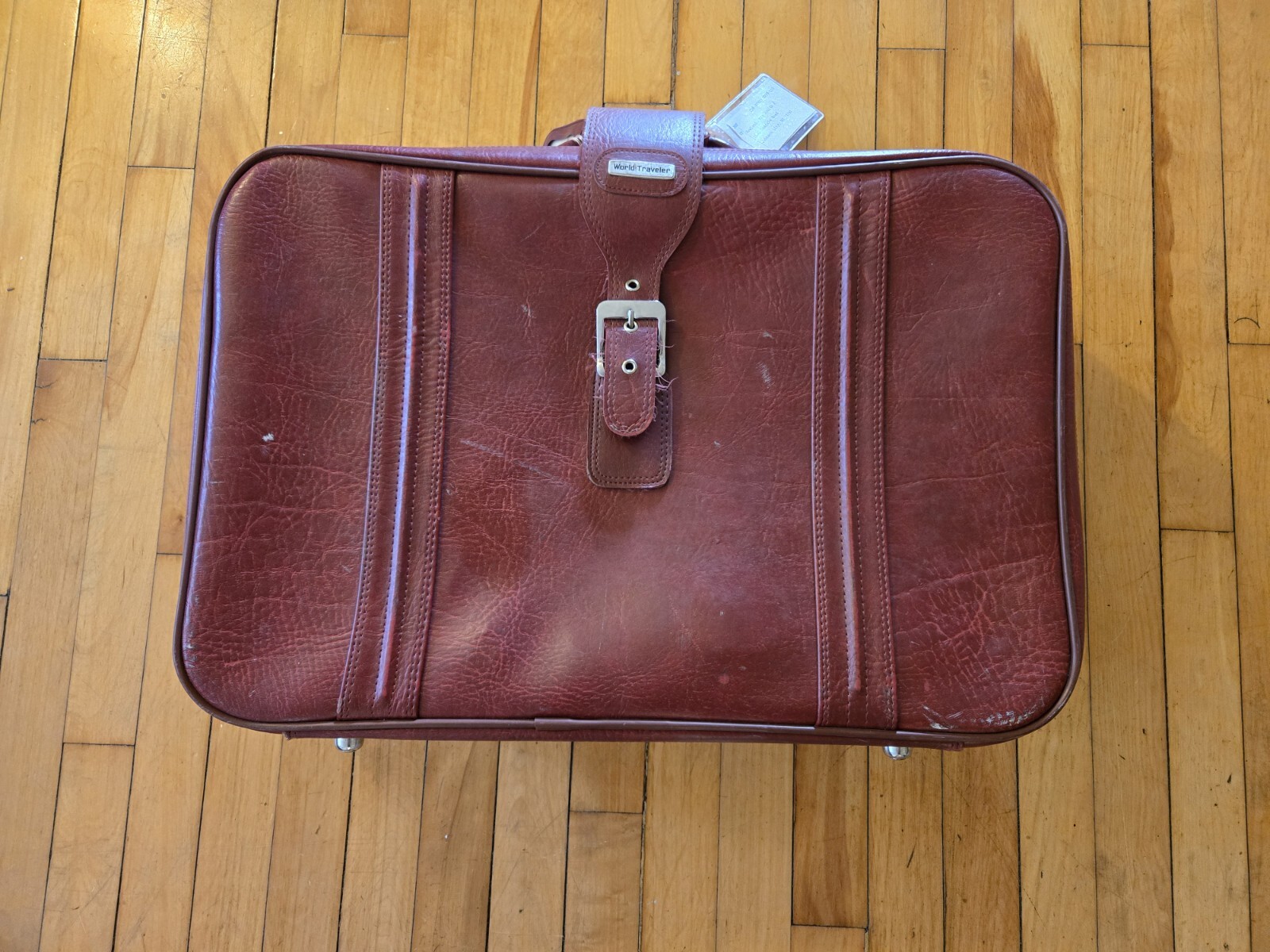 Vintage World Traveler 24″×16″ Burgundy Red Leather Luggage Bag Korea