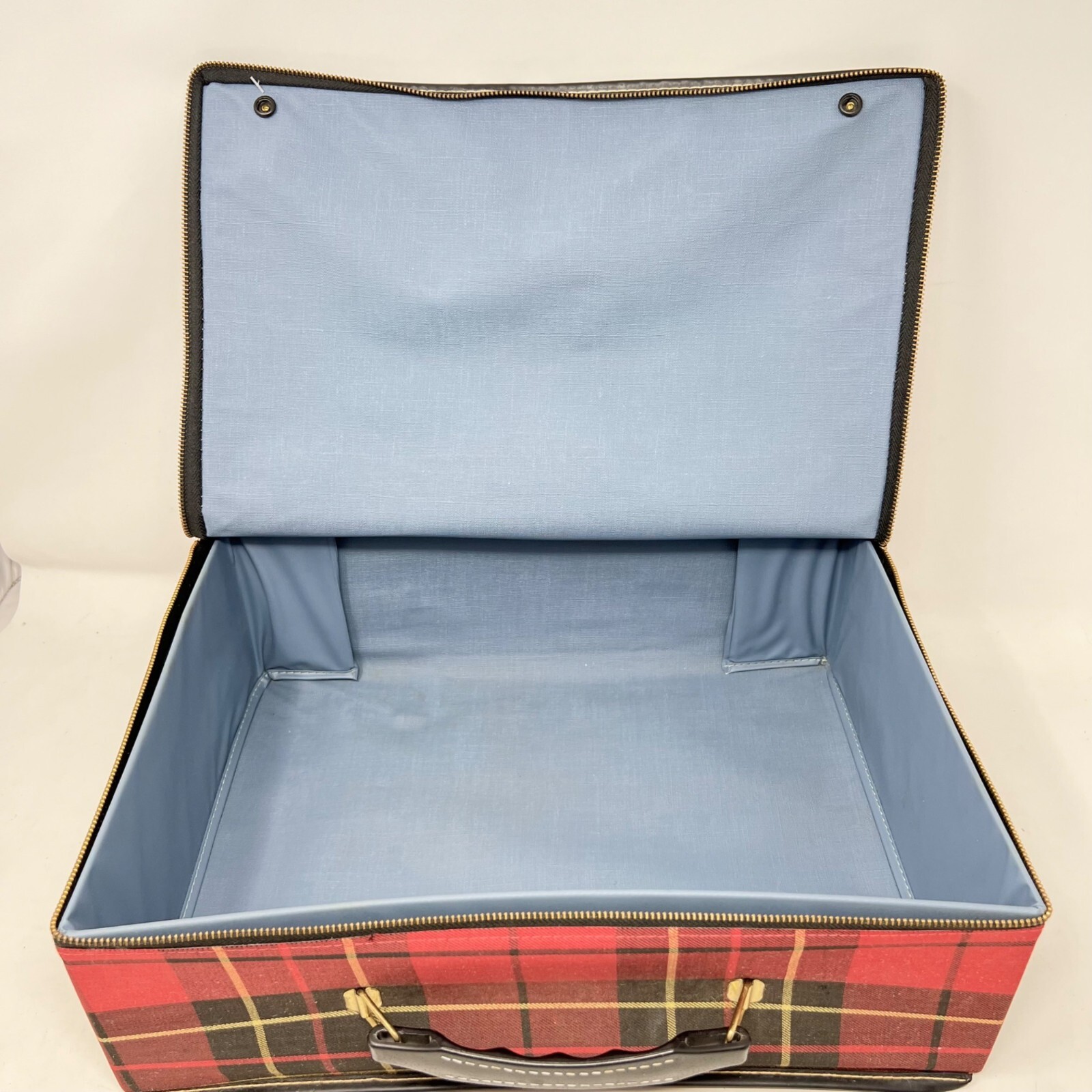 Vintage 1960’s Red Plaid Fabric Folding Collapsible Small Lightweight Suitcase