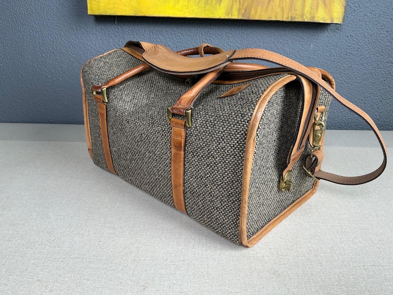 Vintage Hartmann Luggage Tweed & Leather Cosmetic Case Duffle Shoulder Bag