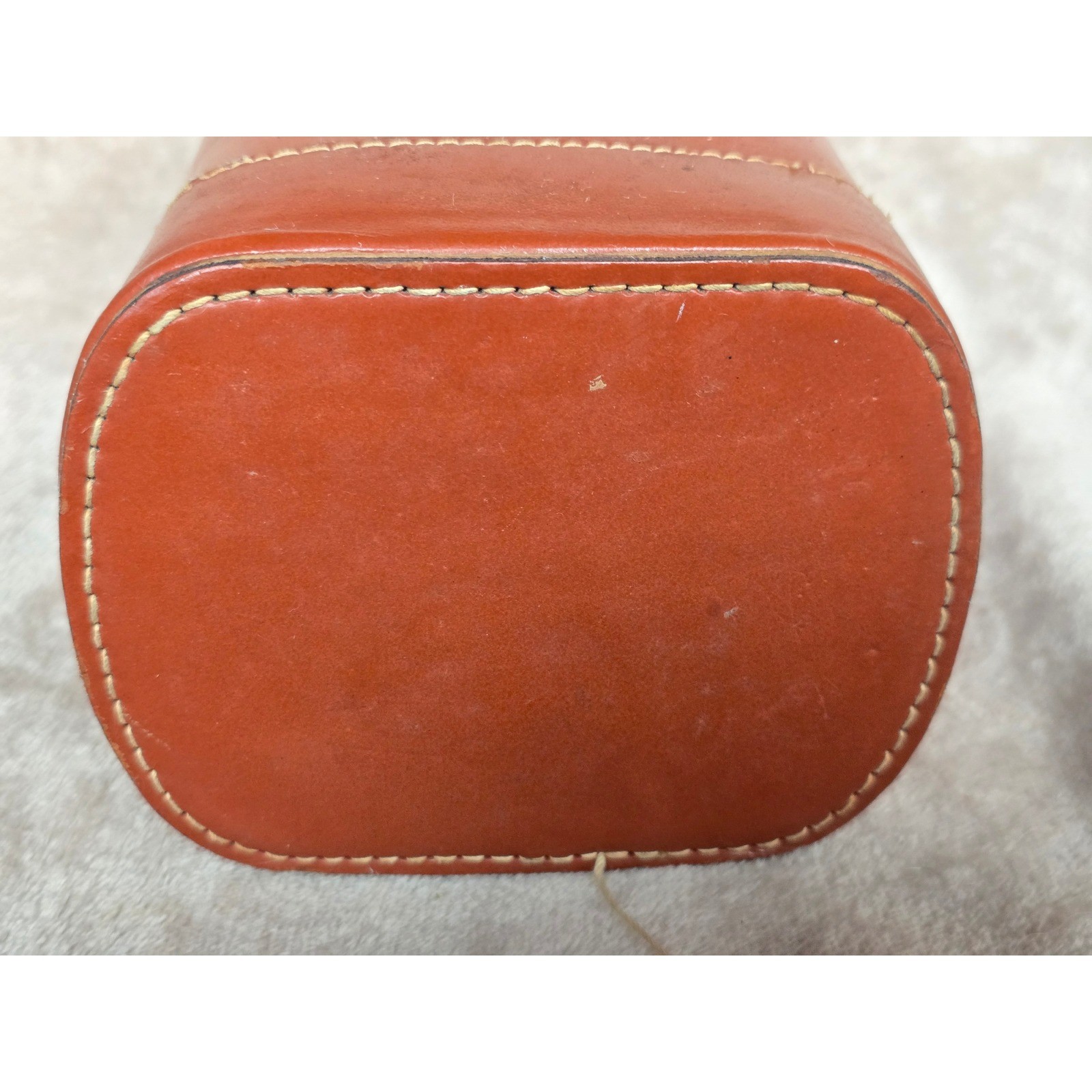 Vintage Leather Travel Flask Set with Case and Cups Cognac Brown Mid Century