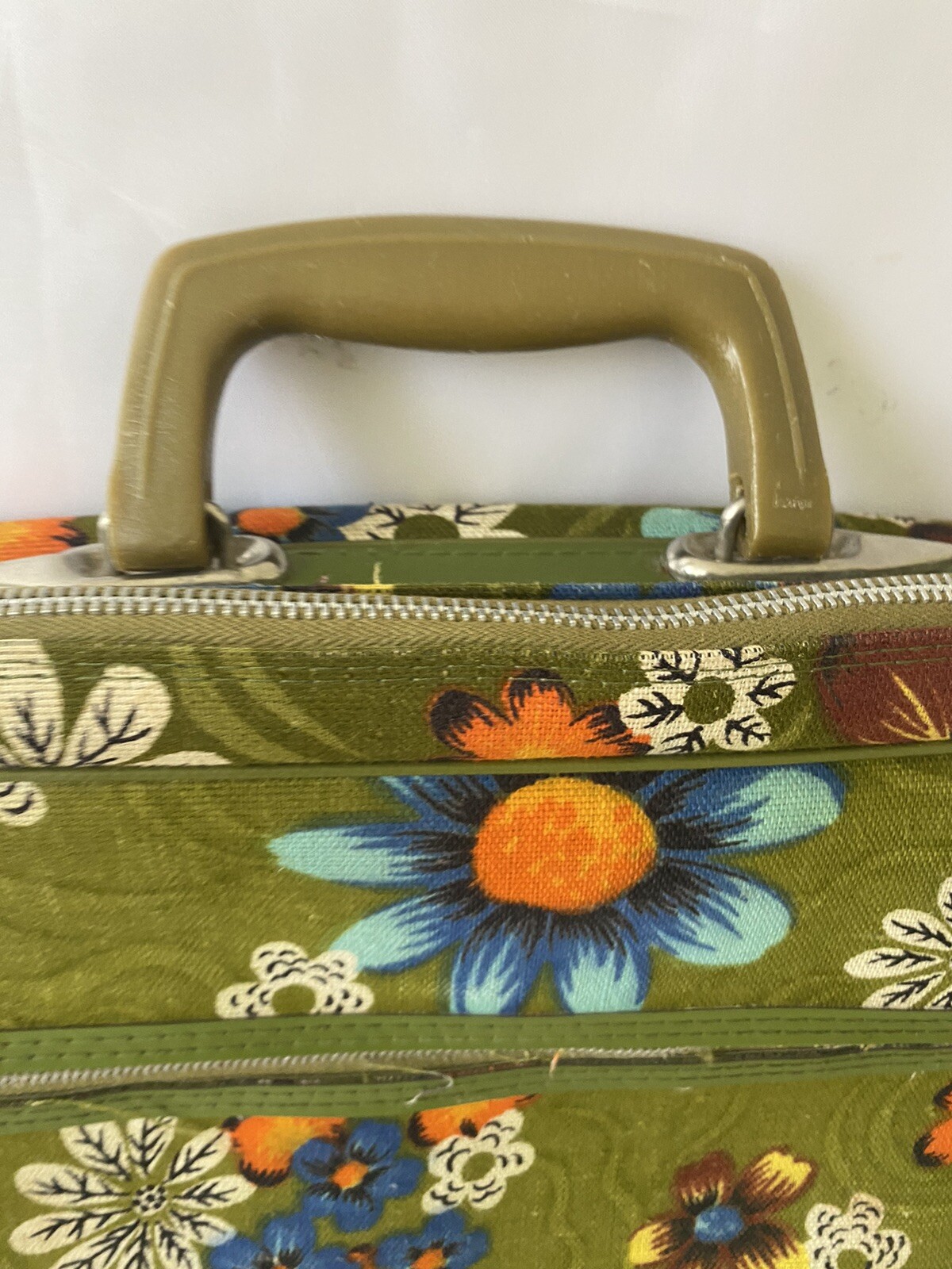 1960s Vintage Bantam Travelware Green Floral Mod Pattern Suitcase Luggage Japan