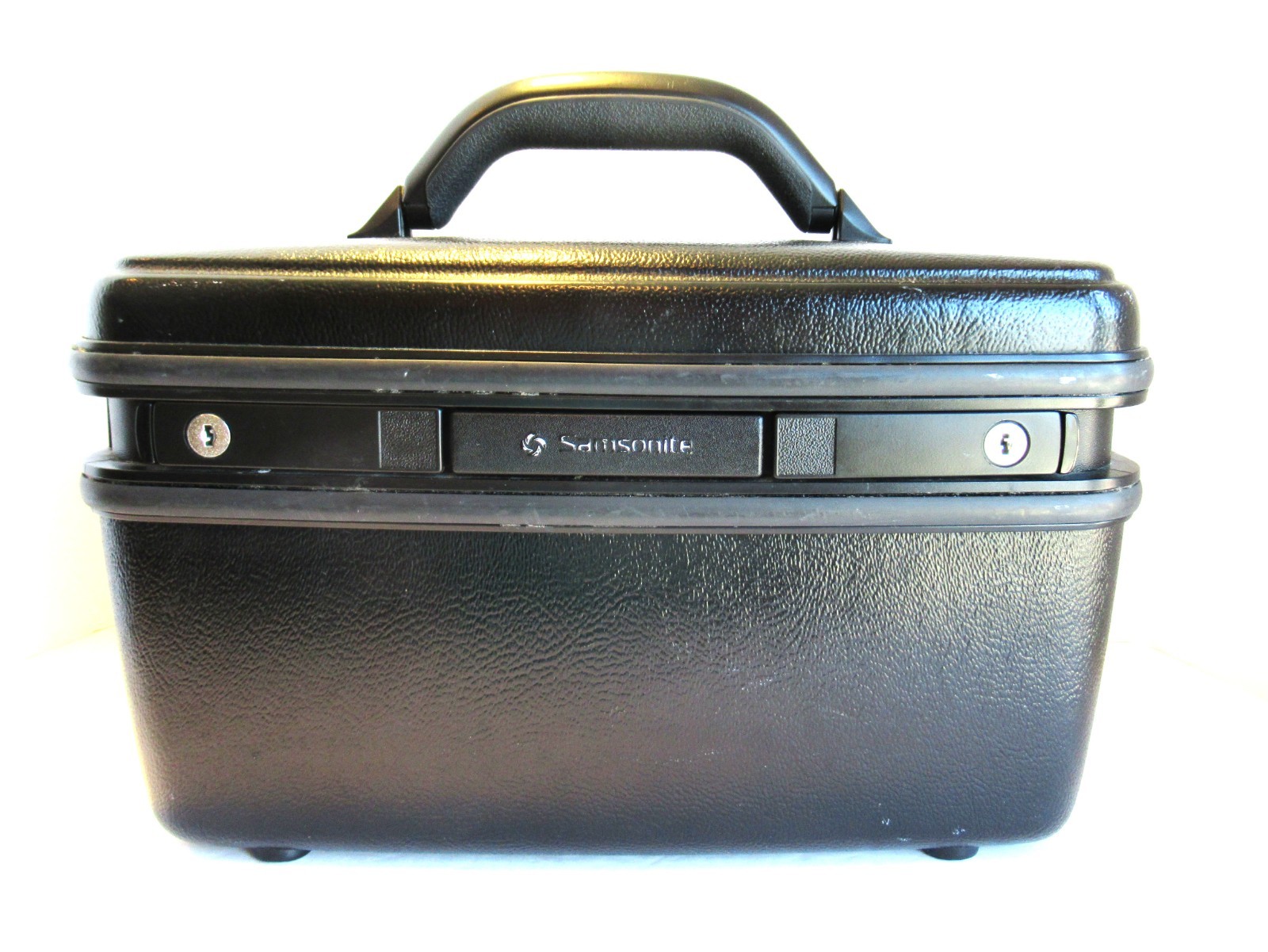 Vintage Black Samsonite Makeup Train Case Hard Shell Travel Tray Mirror Keys