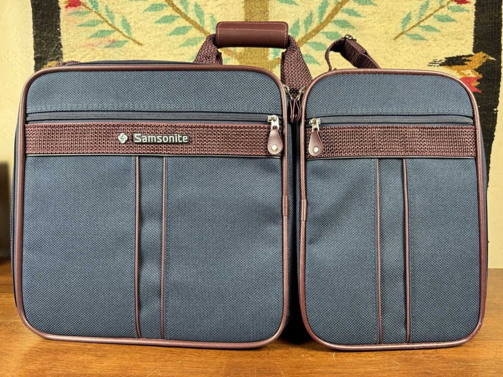 Vintage Samsonite Silhouette 4 Blue Burgundy Briefcase Travel Bag 1987 w/ Lock