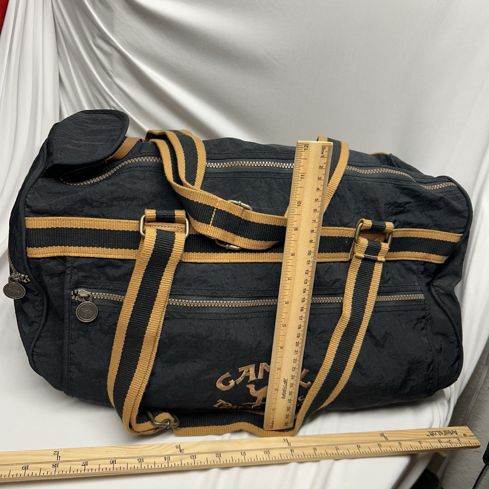 VINTAGE 90s Camel Large Duffel Travel Bag Camel Logo Embroidery & Zippers RARE