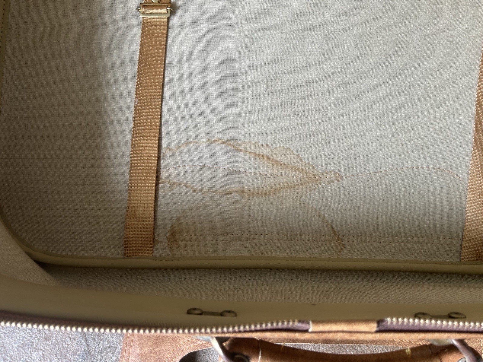 Vintage Luggage 1970s Soft Shell Suitcase W/Tan Vinyl Exterior And Fabric Stripe