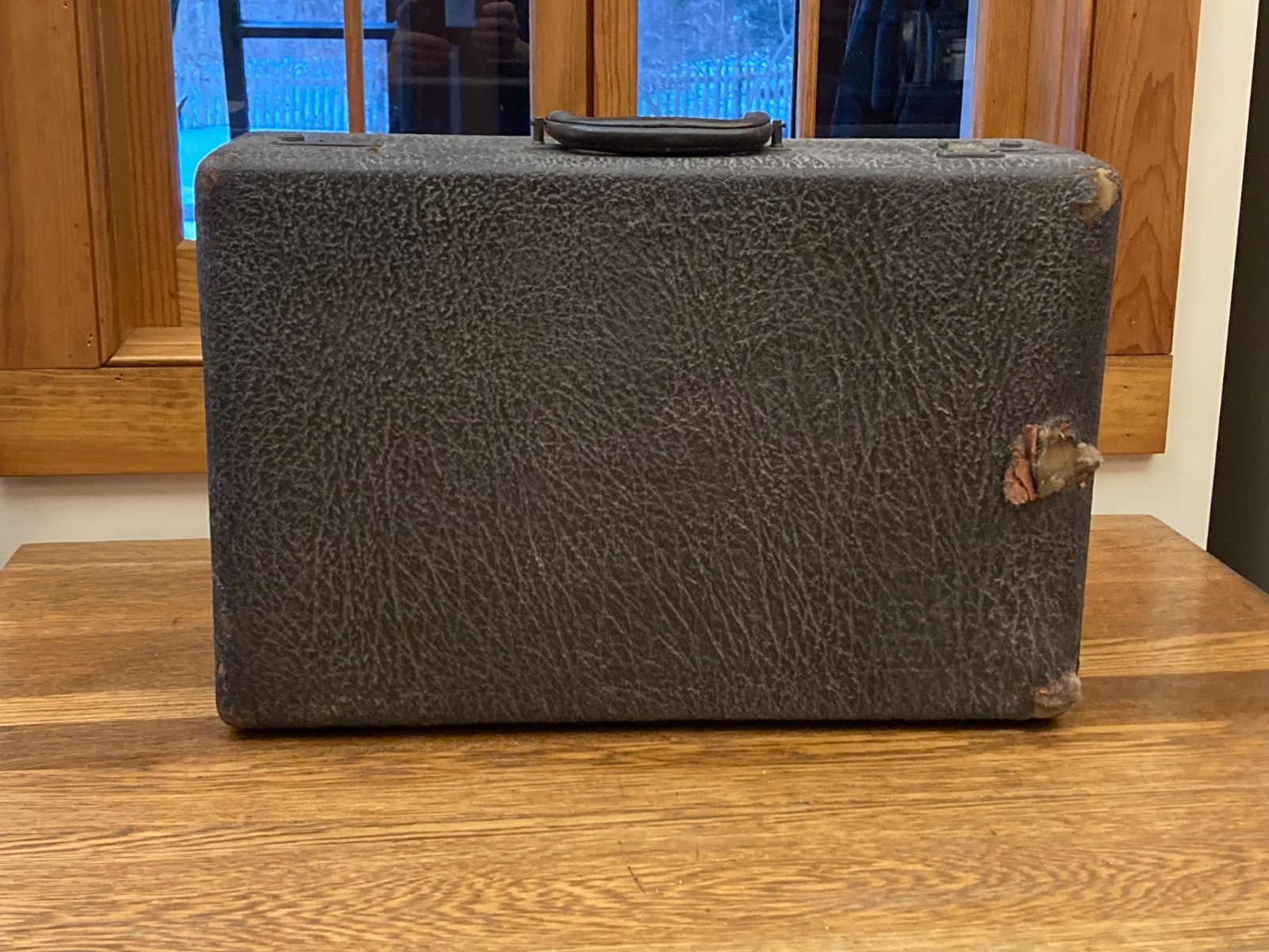 Vintage 1920s–30s Monogrammed Suitcase Travel Case MCF 21” Black Faux Leather