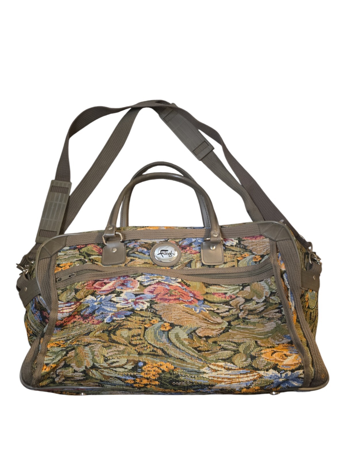 Vintage Faberge Travel Weekender Tapestry Floral Carpet Bag Suitcase