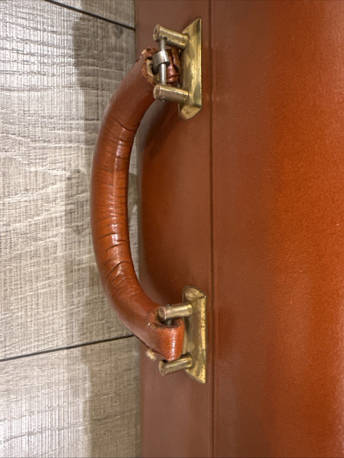 Vintage Leather Suitcase Canvas 1940s Travel Luggage Brass Hardware Brown