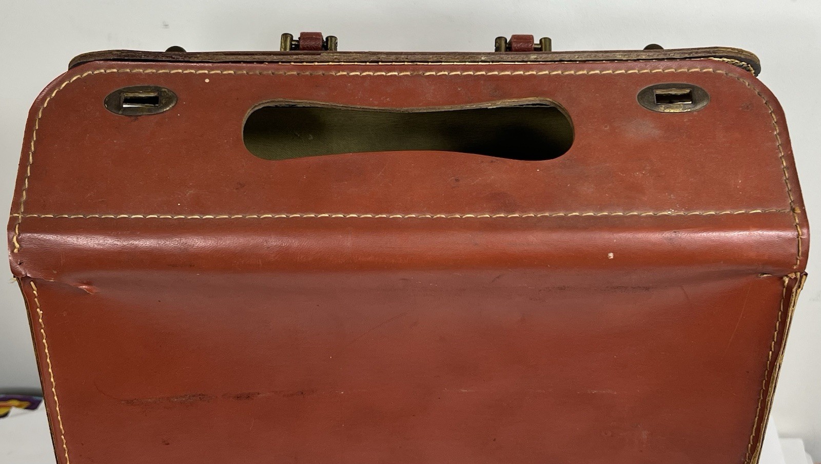 Vintage Brown Leather Look Briefcase Attache Suitcase Case 13x14x6