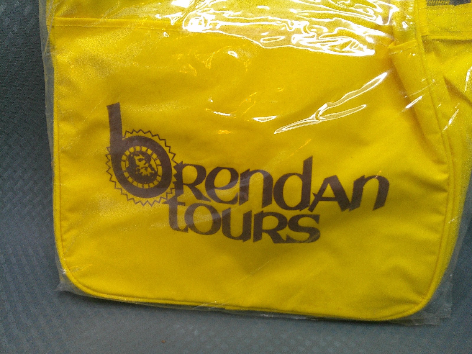 Vintage Brendan Tours Nylon Vinyl Travel Bag Yellow Strap Pocket Zipper Ireland