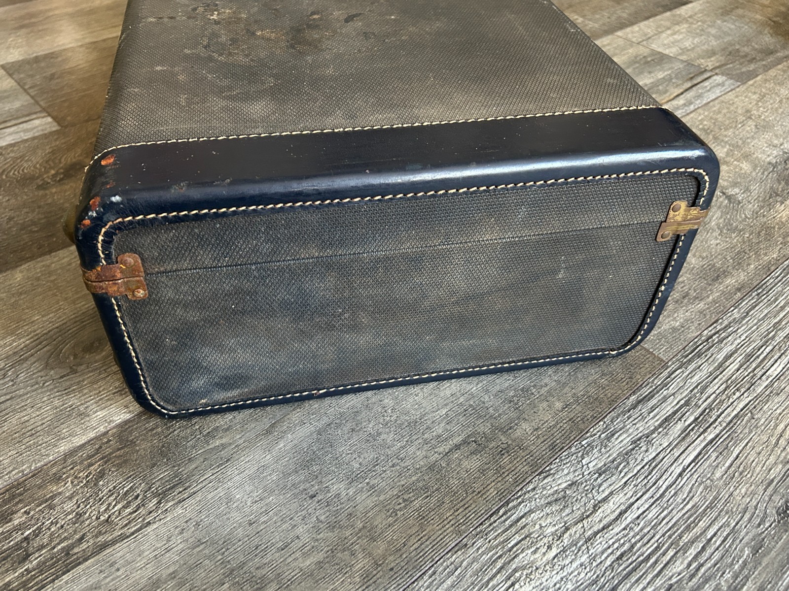 Vintage Travel Trunk Suitcase Luggage Train Case Decor Navy Blue Gray 21×13.5×7