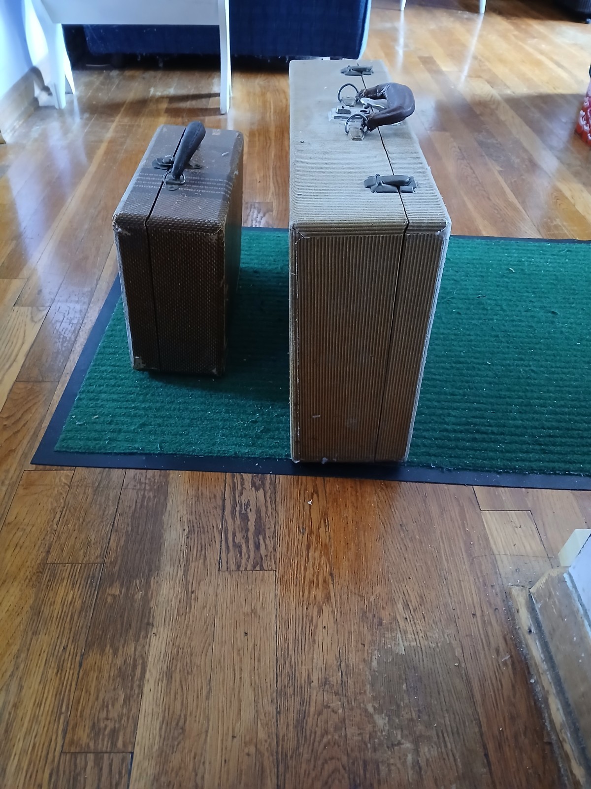 Vintage 1930s Tweed Canvas Suitcase and 1930S Striped Suitcase