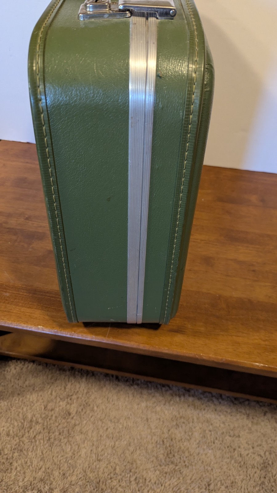 Vintage Vinyl MCM Hard Suitcases Luggage Olive Green