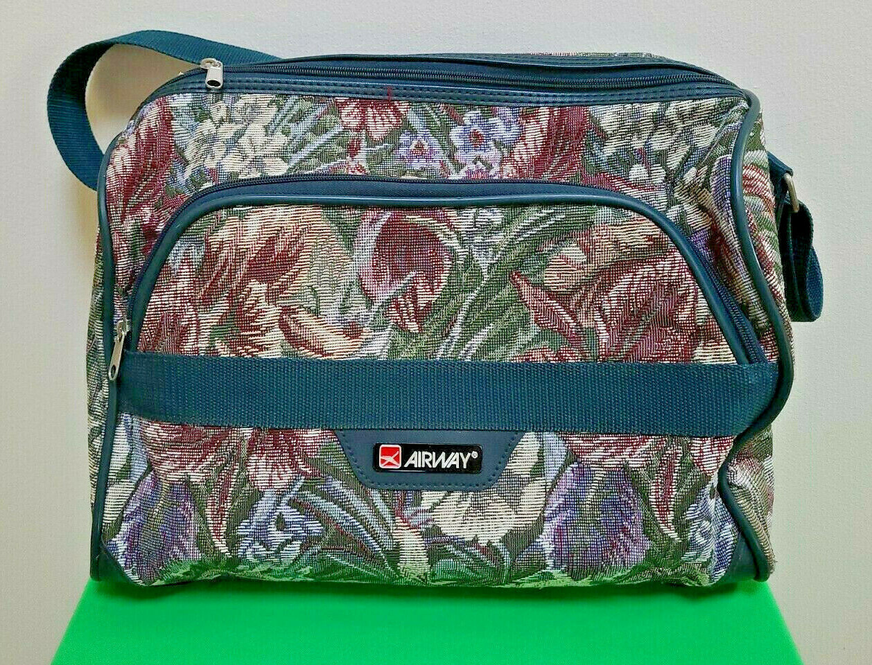 Vintage “Airway” Carry On Travel Bag Tote Floral Light Brown, Leather 7″x11″x16″