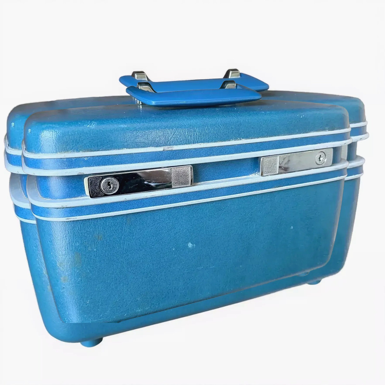 Samsonite Train Case Vintage 1960s Silhouette Hard Shell Blue Vinyl
