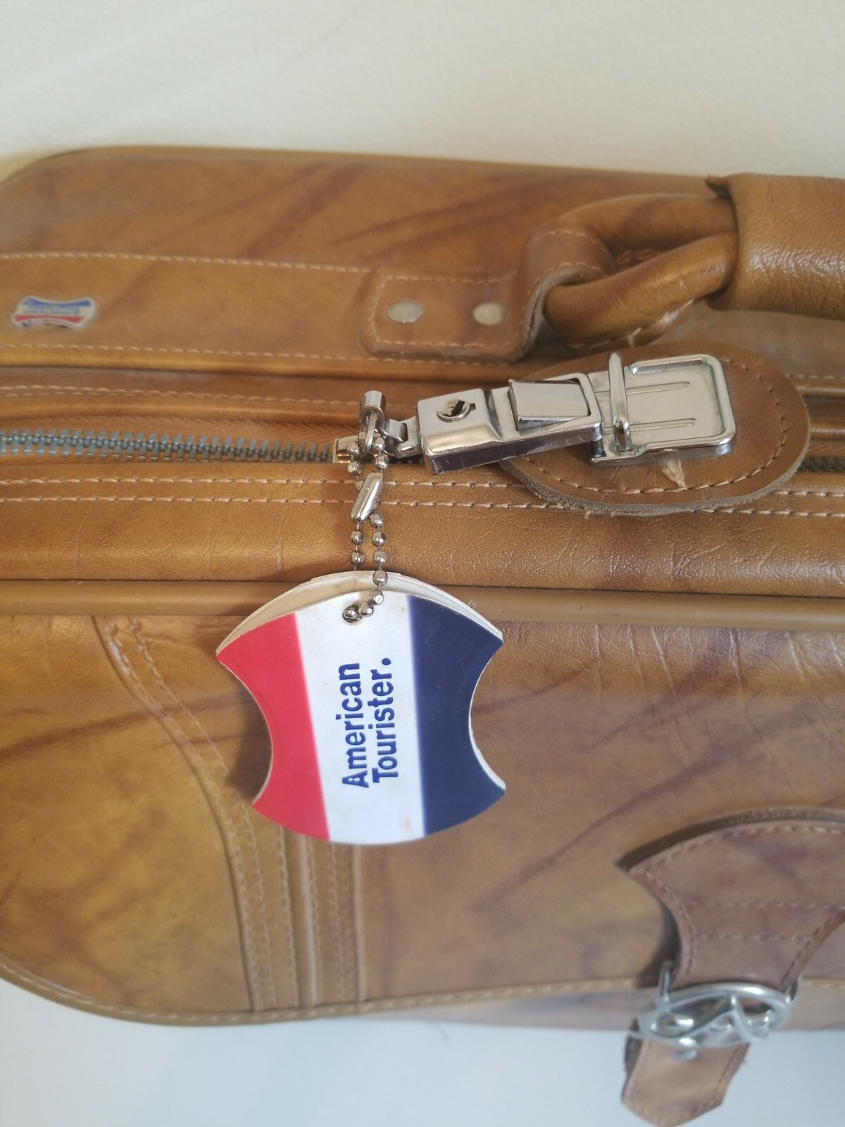 Vintage American Tourist Brown Faux Leather Single Suitcase Luggage Maltese