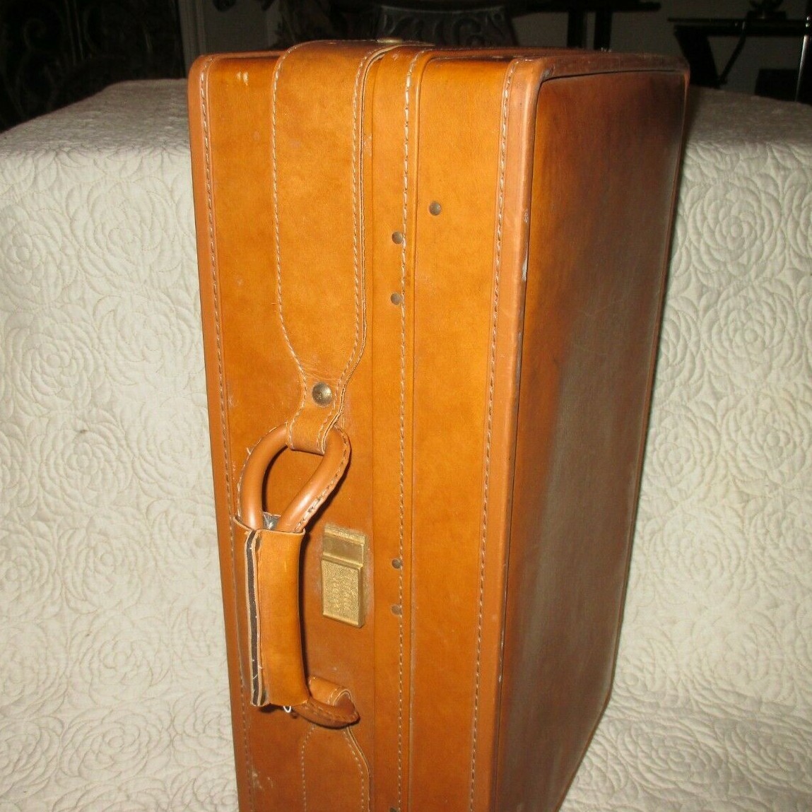 Vintage Hartmann 21″ Light Brown Belted Leather Suitcase Luggage