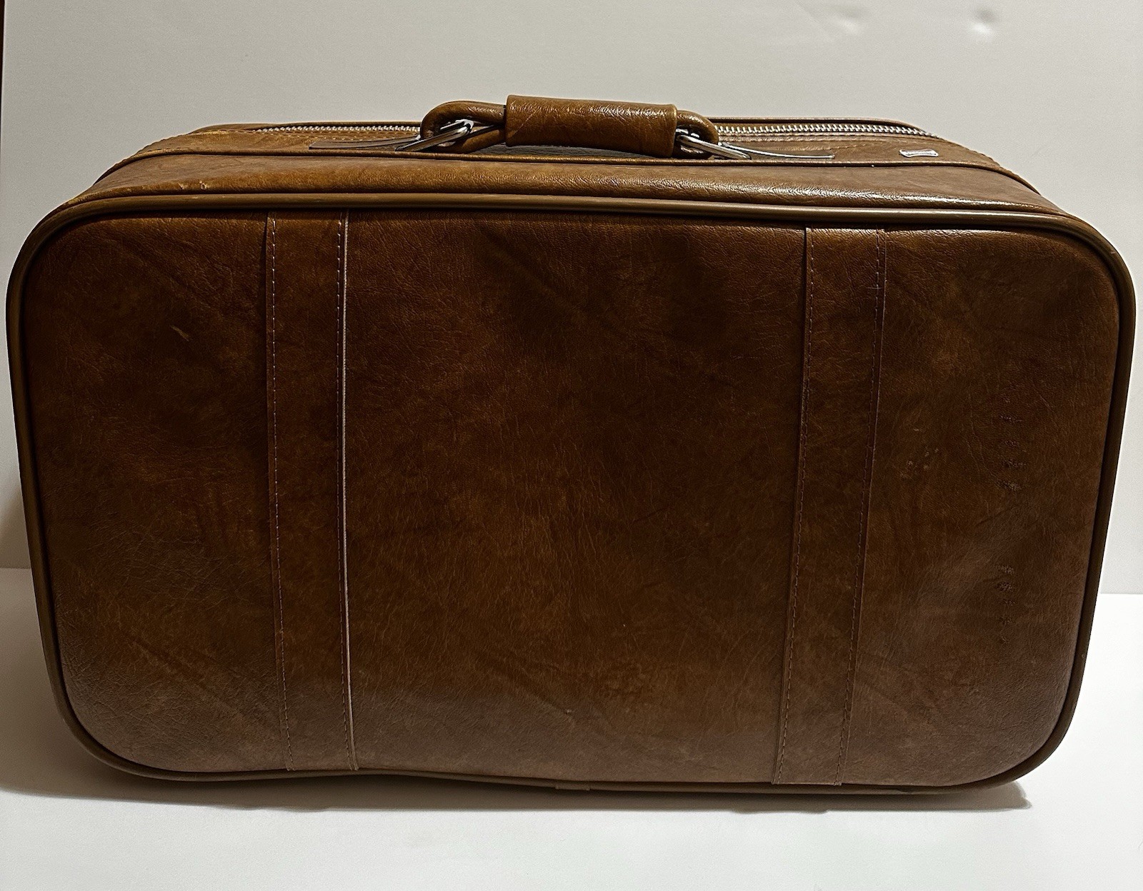 American Tourister Hard Faux Leather Brown Suitcase Locking Vintage 1970s