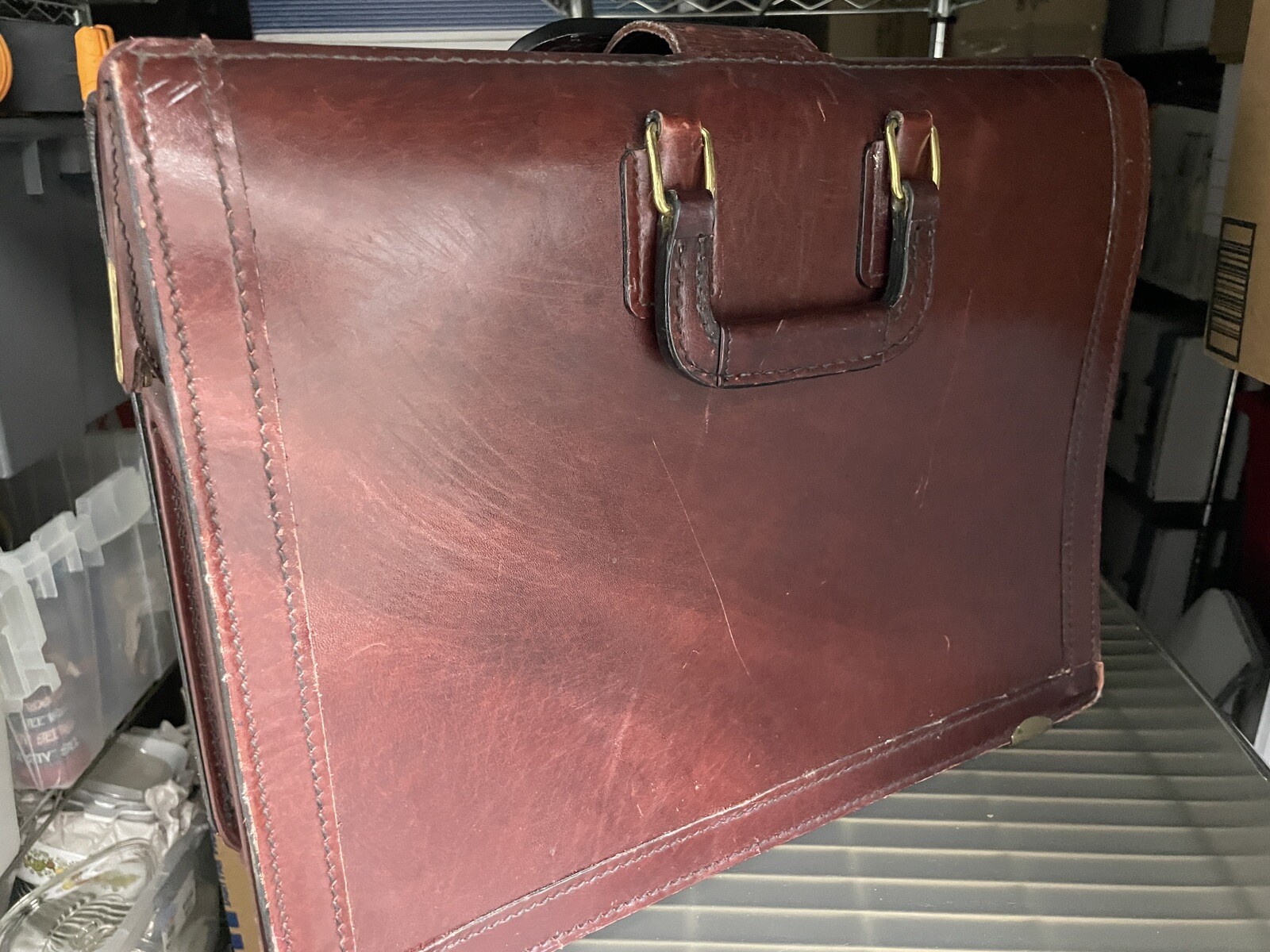 Leather Briefcase VTG Large Top Grain Cowhide Burgundy Presto Combination Lock