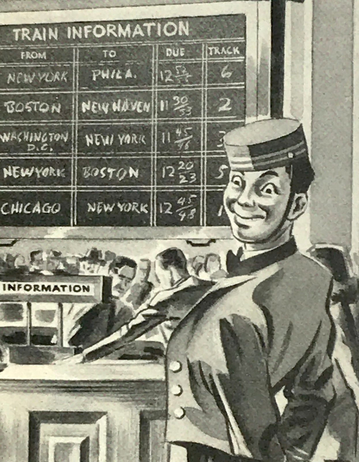 Vtg 1948 US Trunk Company Luggage Print Ad Bellhop Train Station Massachusetts