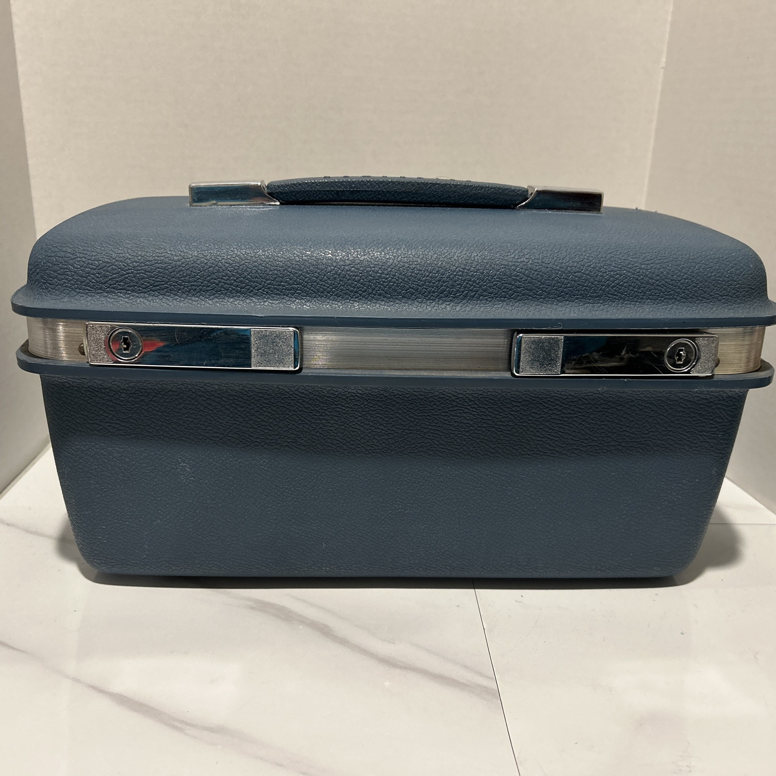 Vtg 60s Samsonite Saturn 400 Blue Train Vanity Case w/ Tray & Mirror & Key (120)