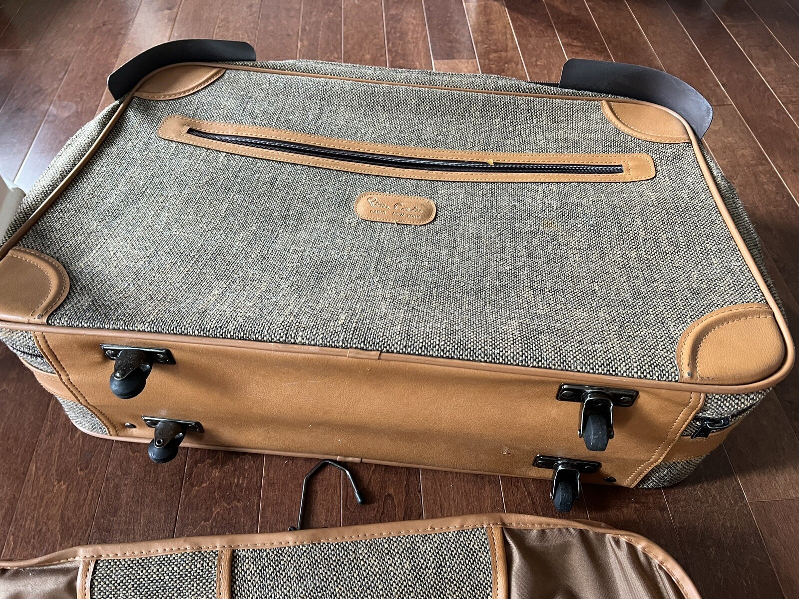 Vintage Pierre Cardin Brown & Gray Tweed Suitcase And garment bag