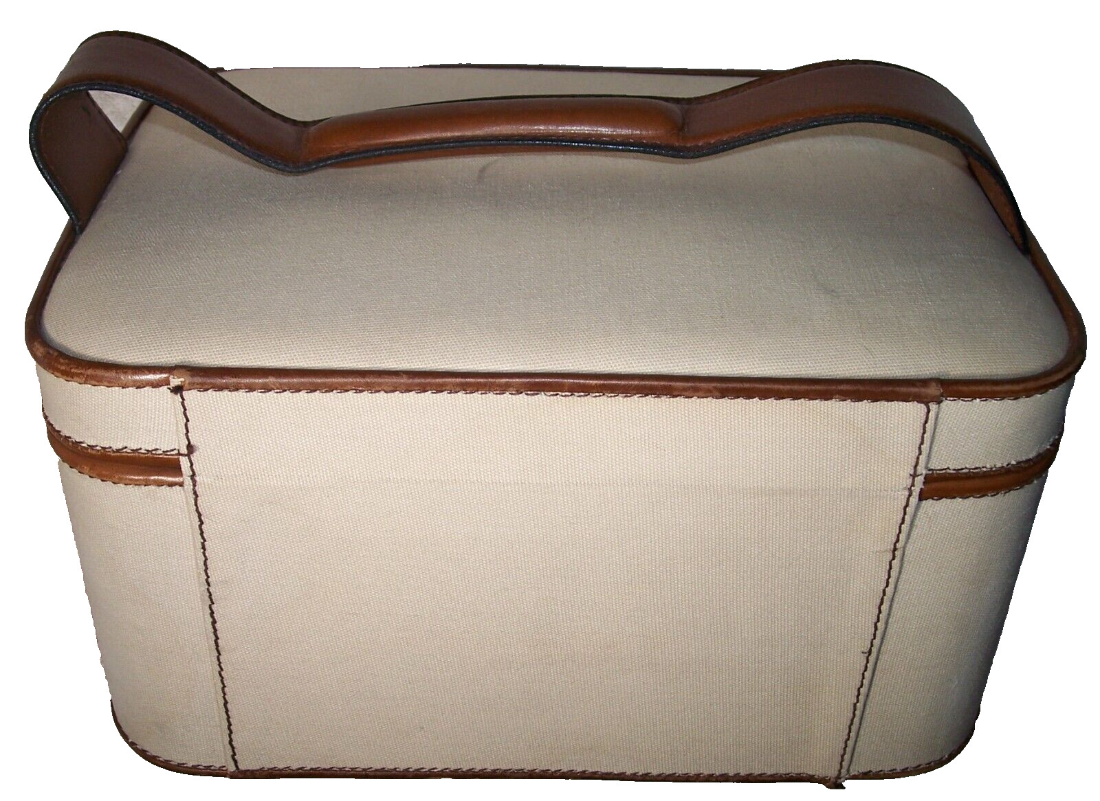 Mark Cross Travel Box Bag Leather & Canvas 14x11x6.5″ Luggage