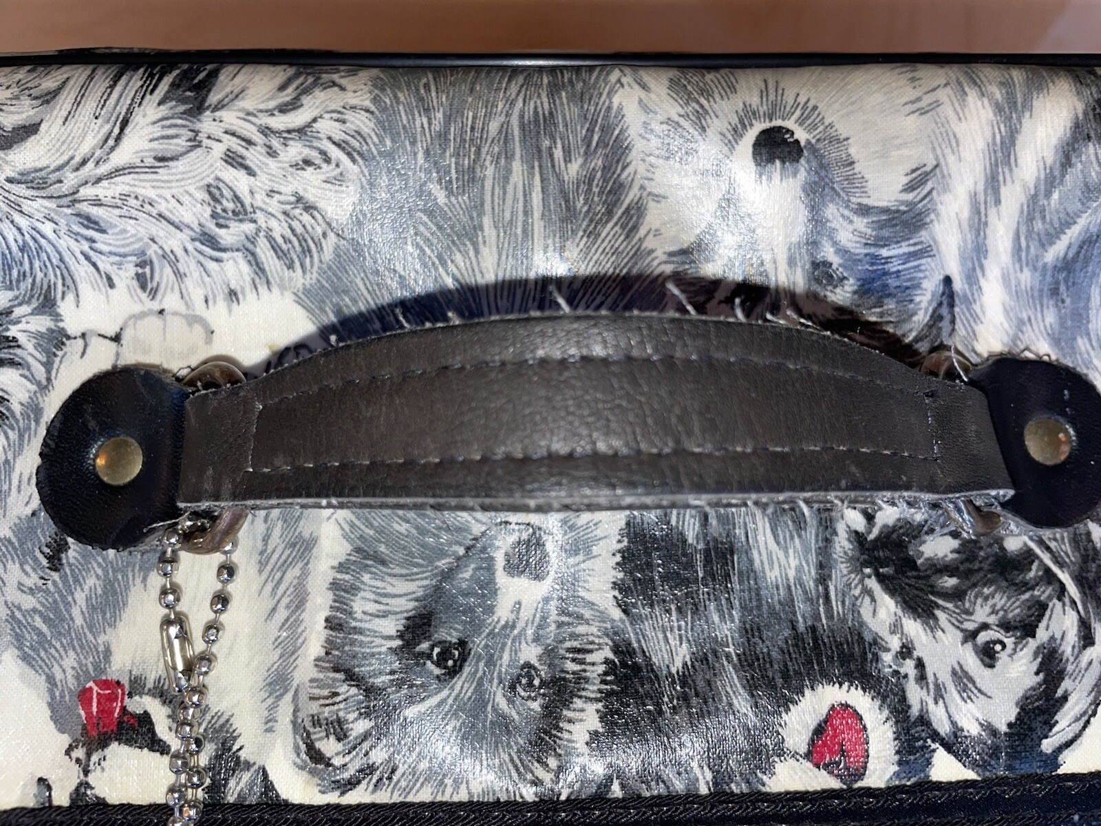 VINTAGE SUITCASE LUGGAGE BLACK & WHITE DOG IMAGES PICS RARE MCM 18x12x6” Unique