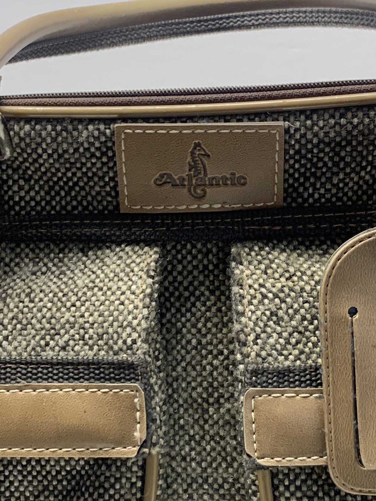 Vintage Large 4 Compartment Tweed And Leather Atlantic Travel Tote