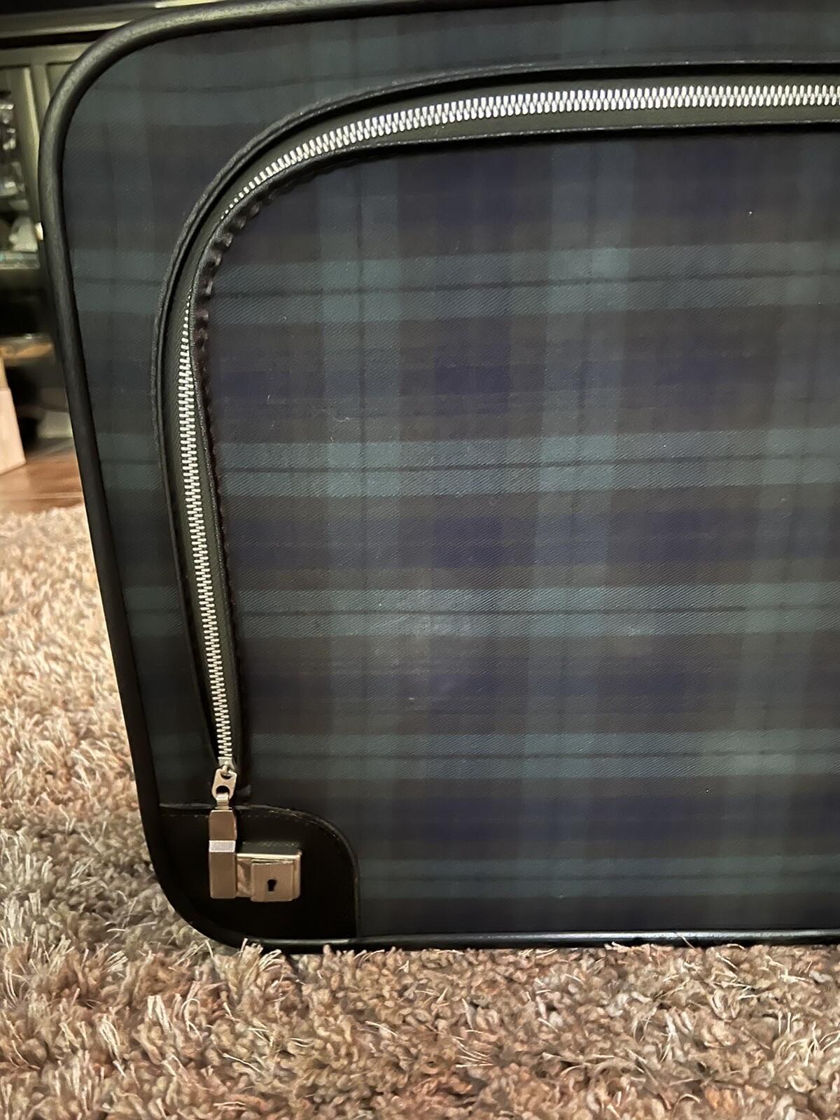 Vintage Leeds Blue and Green Checkered Suitcase vintage Very Clean