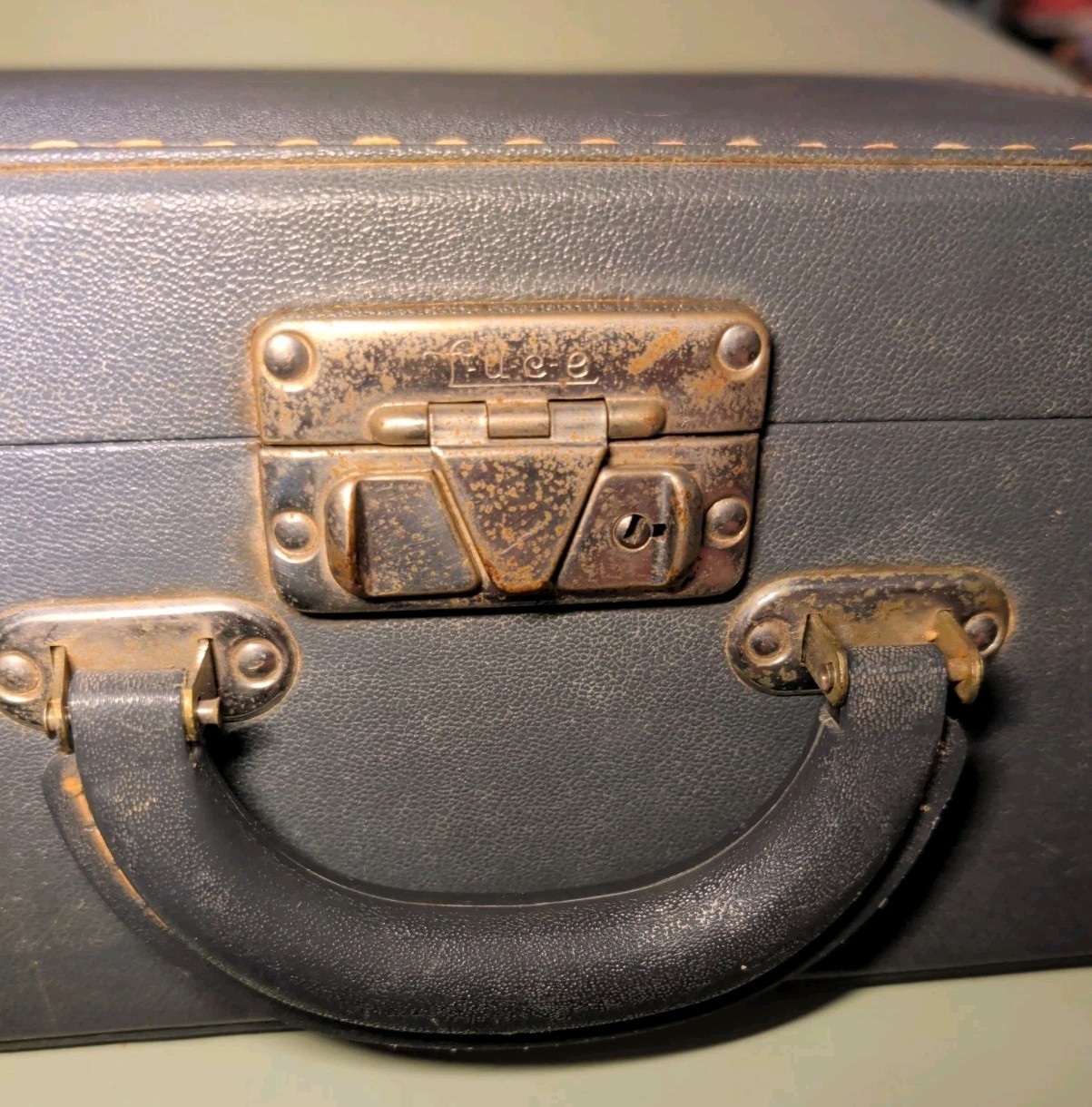 Vintage Mid-Century Cosmetic Train Case with Blue Interior & Mirror
