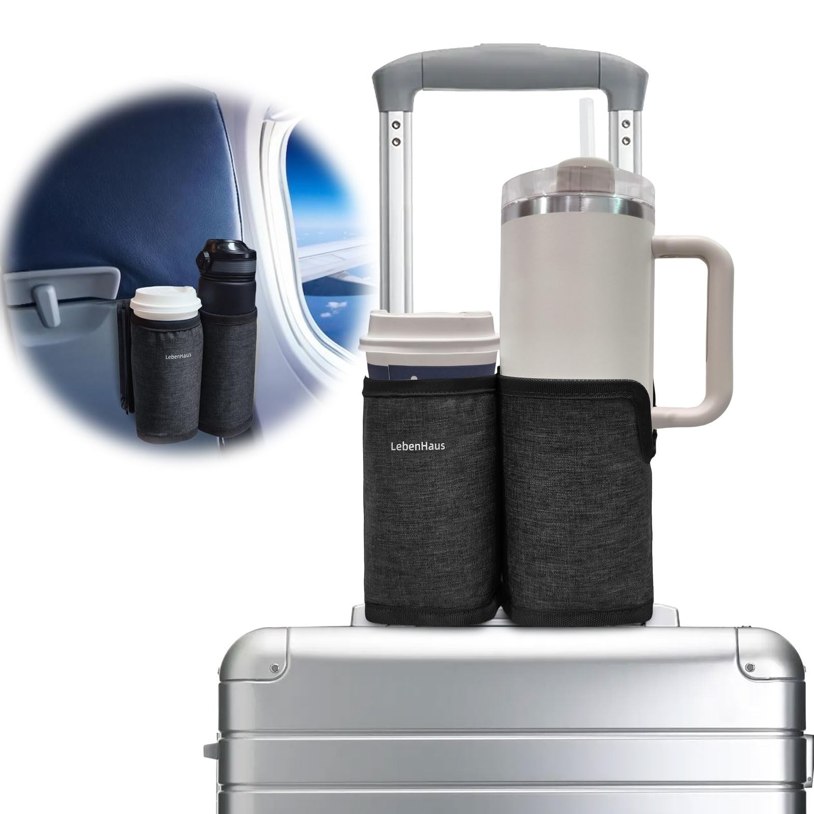 2 in 1 Luggage Cup Holder for Suitcase|Airplane Tray Table Carry on Hands Fre…