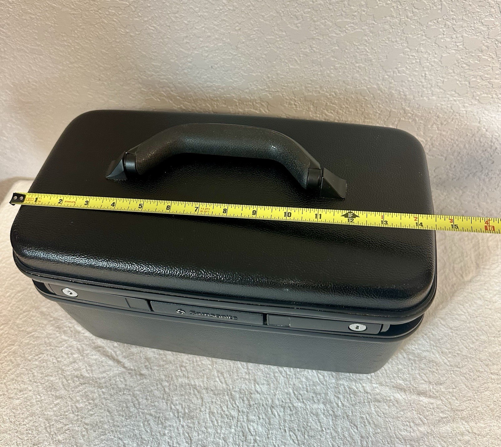 Vtg Samsonite Black Hard Shell Luggage Train Beauty Case Cosmetic With Key