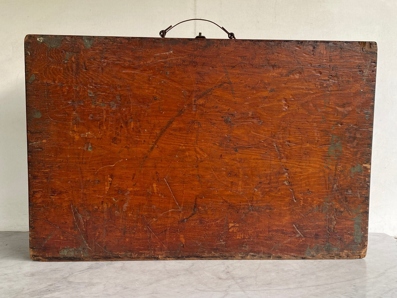 Large Antique Wood Box Trunk Carrying Case with Metal Latch & Hardware Luggage