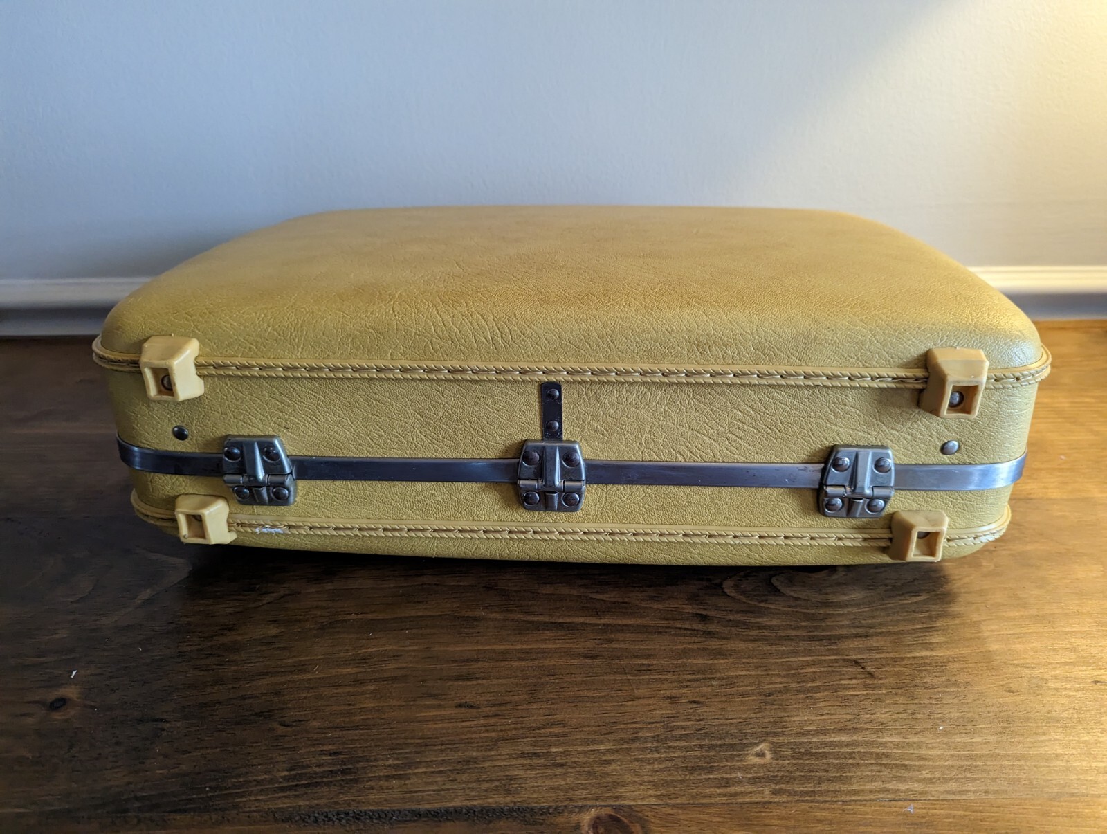 Vintage American Tourister Hard Suitcase With Mirror Mustard Yellow 18x13x5