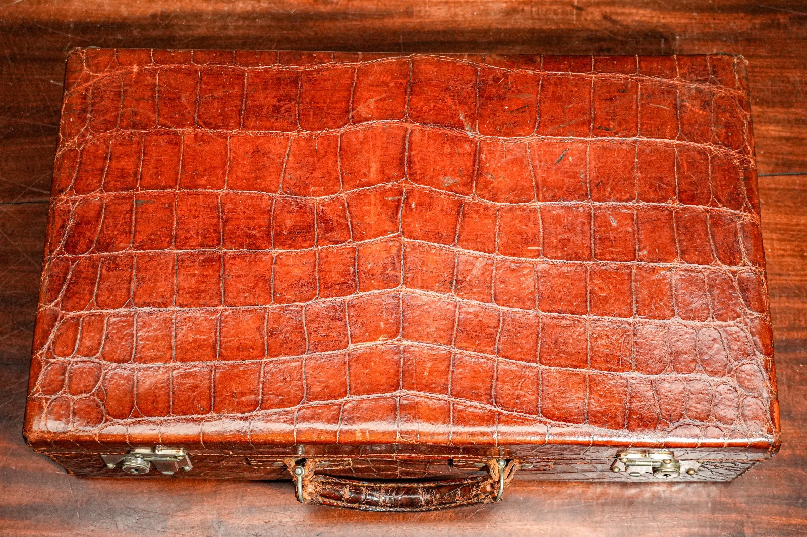 Stunning Luxury Antique Crocodile Leather Travel Luggage Suitcase
