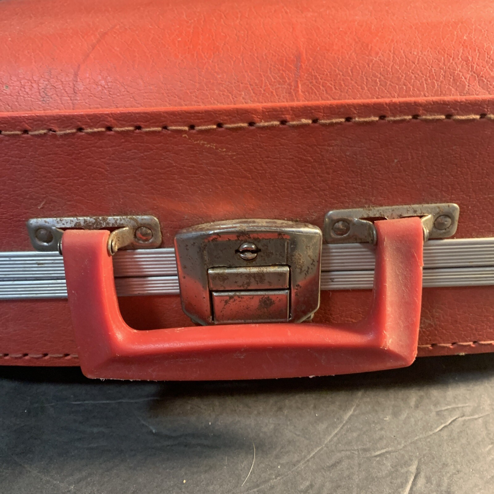 Vintage 50s 60s Suitcase Trojan Luggage Company Retro Kids Going to Grandmas Red